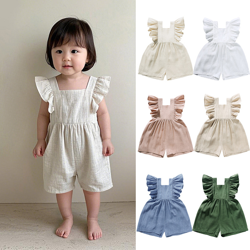 Baby Summer Linen Sleeveless Jumpsuit - Ropa de Verano para Bebés, Unisex,