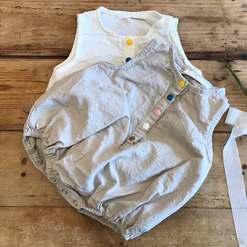 Pelele de lino y algodón para  - Baby Summer Linen Sleeveless Jumpsuit reseña y precio